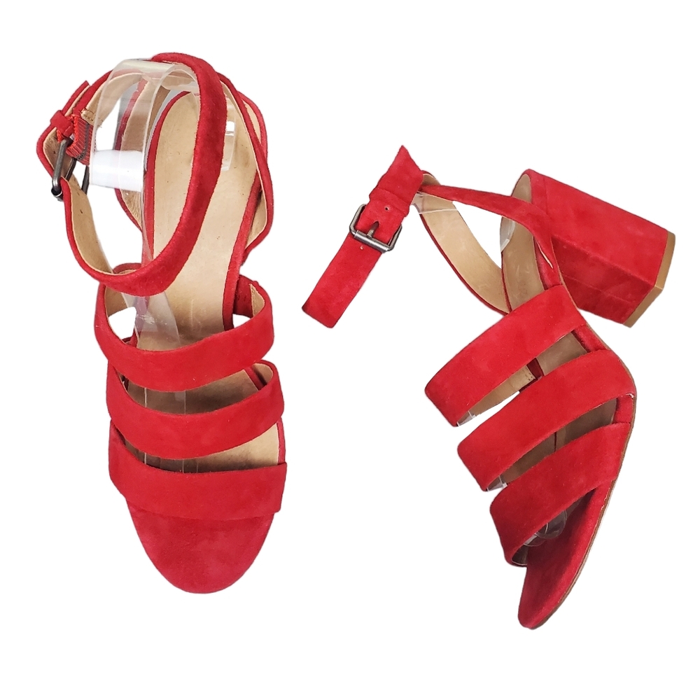 Madewell Maria Red Suede Block Heel Sandals Size 7